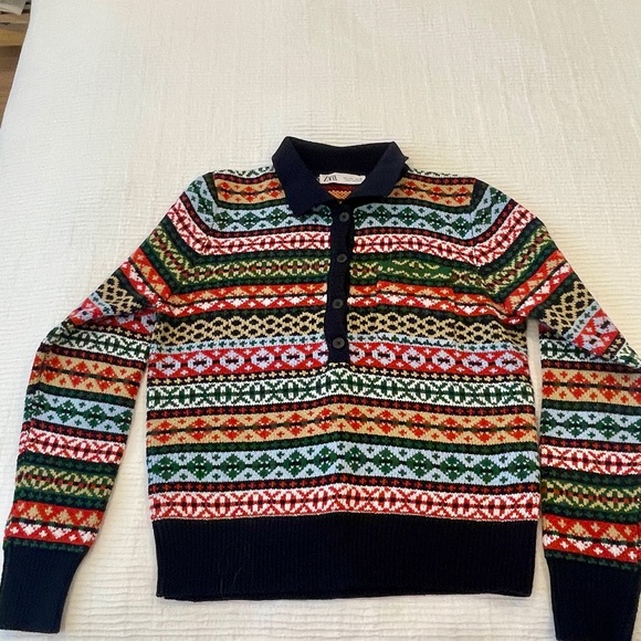 Zara Colorful Patterned Sweater, Size Large - Picture 6 of 9